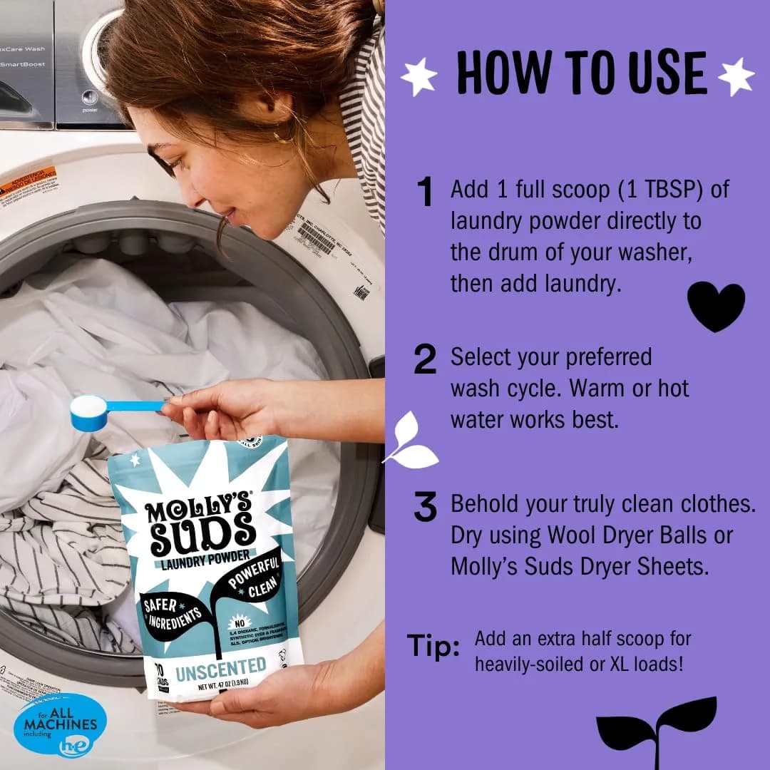 Molly's Suds Original Laundry Detergent Powder for Sensitive Skin, 120 Loads (Lavender) | Gentle Clean, Residue-Free Formula - view 5