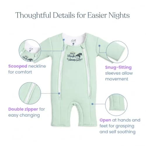 Magic Sleepsuit Large 18-21 lbs | 100% Cotton, Sage Green, Baby Sleep Transition Suit thumbnail 5