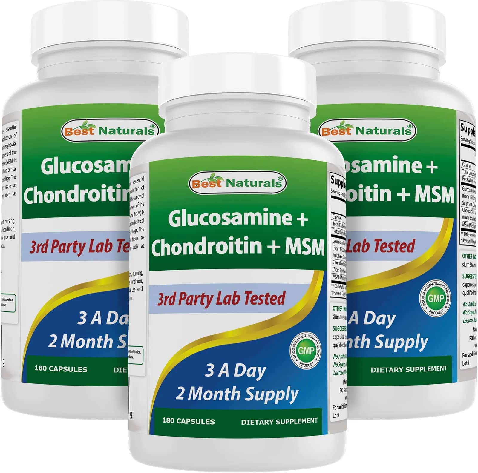 Best Naturals Glucosamine Chondroitin MSM 2600 mg | Unflavored, 180 Capsules, USA Import — Capsule