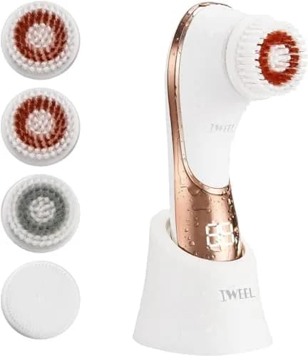 IWEEL Electric Facial Cleansing Brush with 4 Brush Heads - White & Rose Gold | Deep Pore Cleansing & Exfoliation System thumbnail 1
