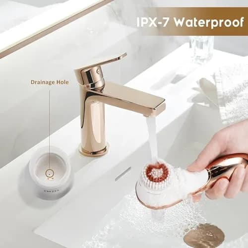 IWEEL Electric Facial Cleansing Brush with 4 Brush Heads - White & Rose Gold | Deep Pore Cleansing & Exfoliation System thumbnail 6