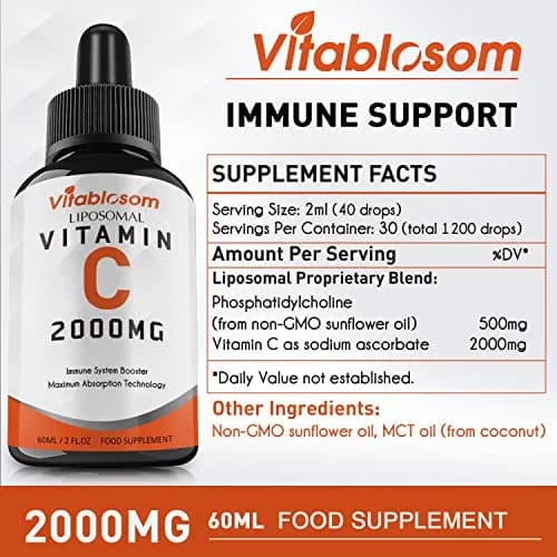Vitablosom Liposomal Vitamin C 2000mg Liquid for Adults | High Absorption & Immune Support thumbnail 7