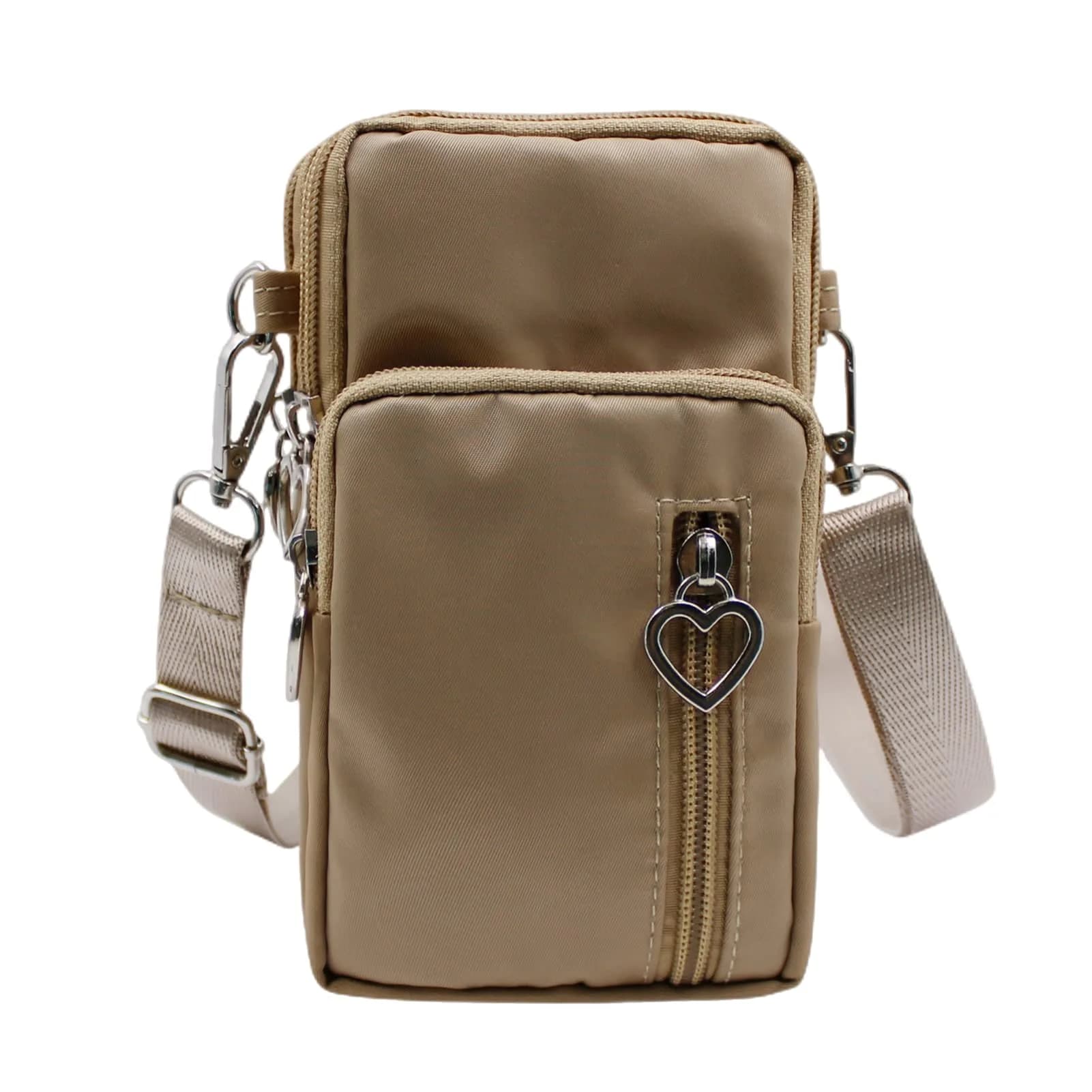 JUMISEE 3-Layers Crossbody Bag Cellphone Pouch Armband Wallet Nylon Smartphone Purse (Khaki) | Water-Resistant, Adjustable Strap, Fits Most Phones