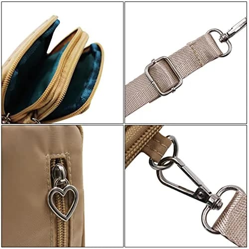 JUMISEE 3-Layers Crossbody Bag Cellphone Pouch Armband Wallet Nylon Smartphone Purse (Khaki) | Water-Resistant, Adjustable Strap, Fits Most Phones thumbnail 5