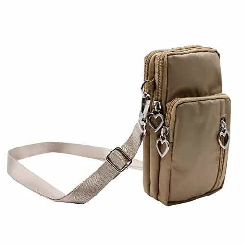 JUMISEE 3-Layers Crossbody Bag Cellphone Pouch Armband Wallet Nylon Smartphone Purse (Khaki) | Water-Resistant, Adjustable Strap, Fits Most Phones thumbnail 2