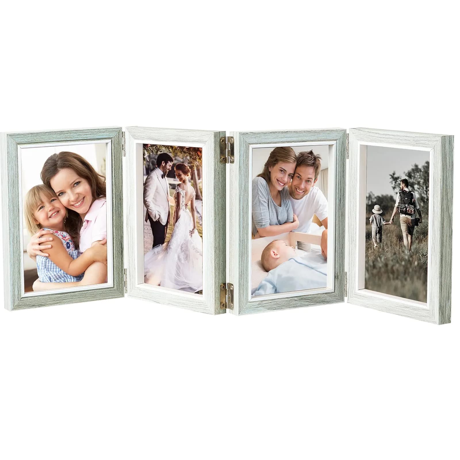 POILKMNI 4x6 Back To School Picture Frame 4 Hinged Frame with 4 Openings | Rustic Wooden Collage Wall Decor