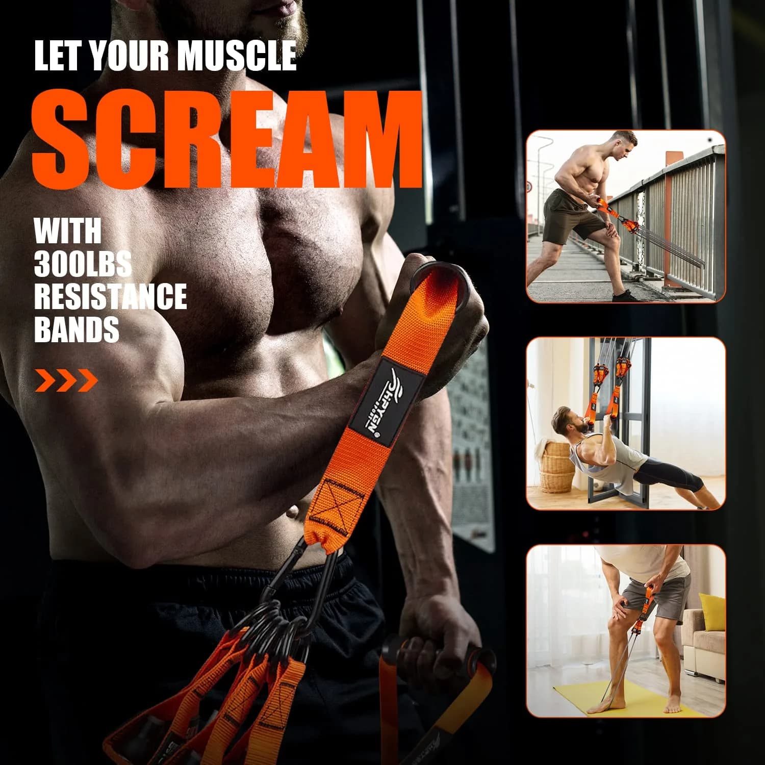 HPYGN Heavy Resistance Bands Set with Handles & Straps | 300LBS Max Tension, 6 Levels (25-75lbs) - view 5