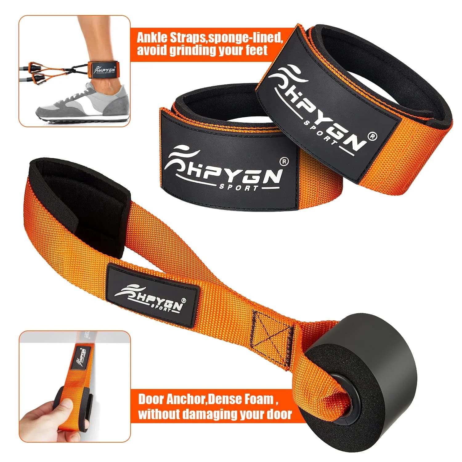 HPYGN Heavy Resistance Bands Set with Handles & Straps | 300LBS Max Tension, 6 Levels (25-75lbs) - view 7