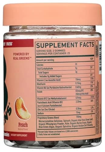 8G Daily Greens Gummies Peach 50 Count | Supports Metabolism, Immunity & Focus thumbnail 5