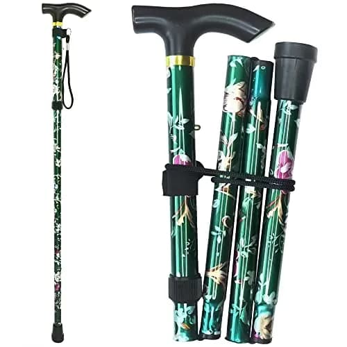CLOKTA Folding Cane with Wrist Strap & T Handle, 33-37 inch Adjustable Height Lightweight Portable Walking Cane for Men Women Seniors (Floral Green) thumbnail 1