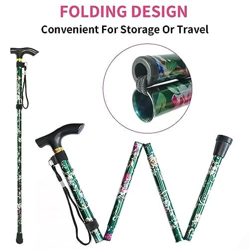 CLOKTA Folding Cane with Wrist Strap & T Handle, 33-37 inch Adjustable Height Lightweight Portable Walking Cane for Men Women Seniors (Floral Green) thumbnail 4