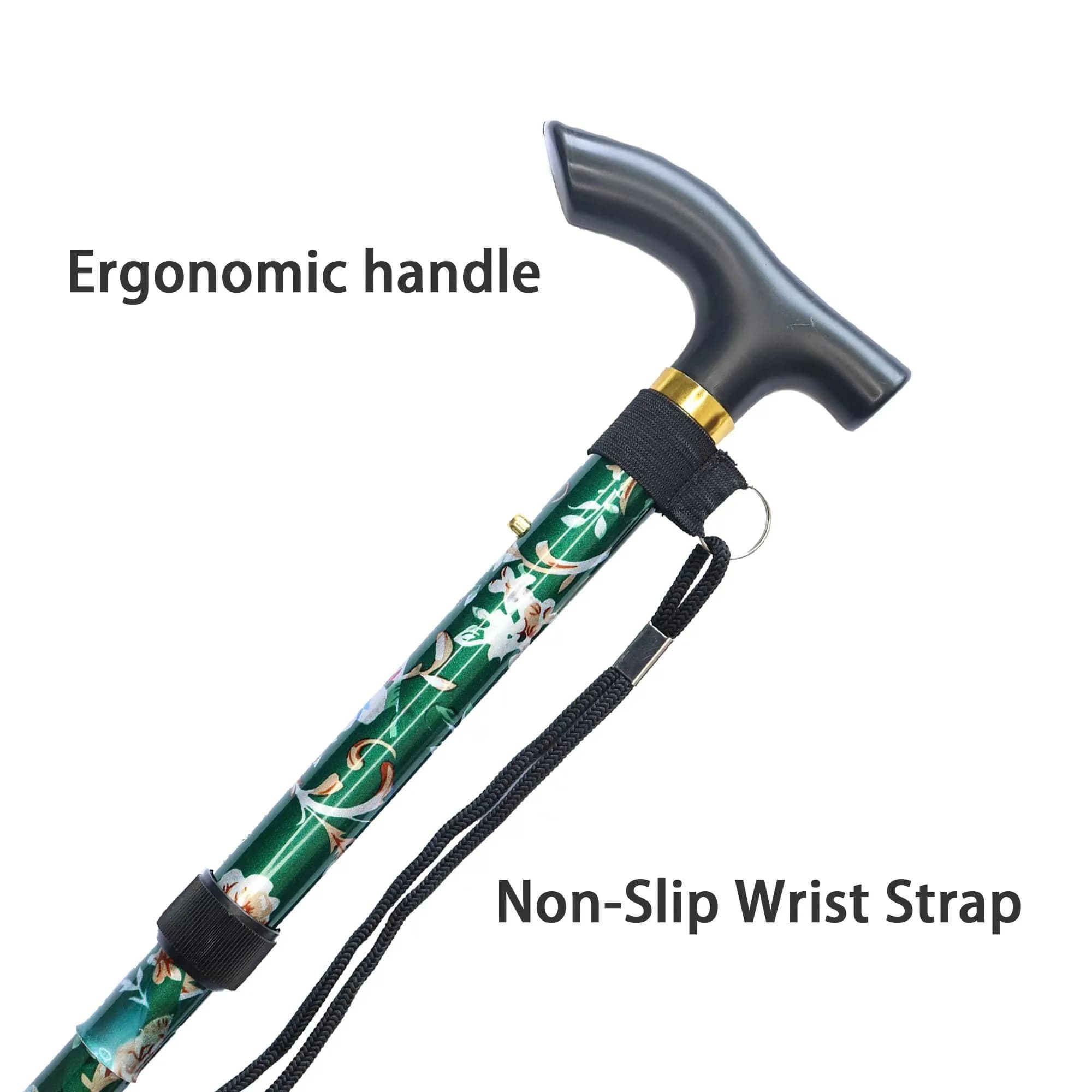 CLOKTA Folding Cane with Wrist Strap & T Handle, 33-37 inch Adjustable Height Lightweight Portable Walking Cane for Men Women Seniors (Floral Green) - view 5
