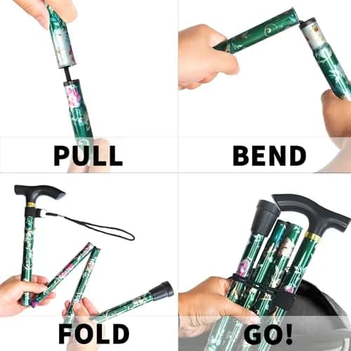 CLOKTA Folding Cane with Wrist Strap & T Handle, 33-37 inch Adjustable Height Lightweight Portable Walking Cane for Men Women Seniors (Floral Green) thumbnail 6