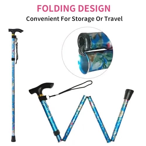 CLOKTA Folding Cane for Men and Women, Floral Blue | Adjustable 33-37 Inch Height, Lightweight Aluminum Walking Stick thumbnail 4