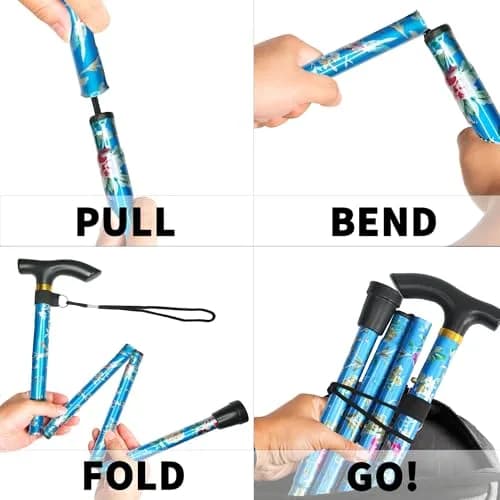 CLOKTA Folding Cane for Men and Women, Floral Blue | Adjustable 33-37 Inch Height, Lightweight Aluminum Walking Stick thumbnail 6