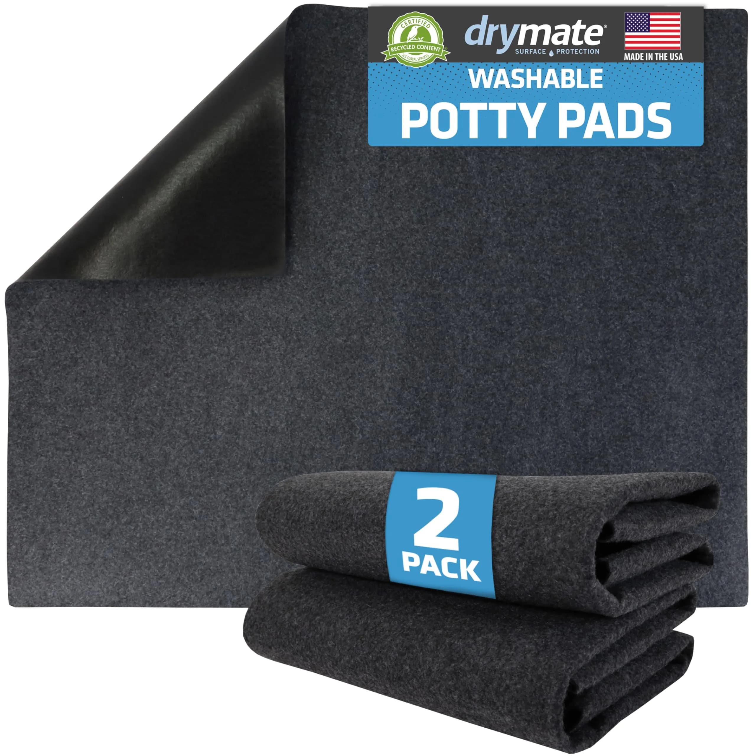 Drymate Washable Dog Pee Pads 74cm x 91cm (29"x36") | 2-Pack Charcoal Reusable Pet Training Potty Mats - main product image