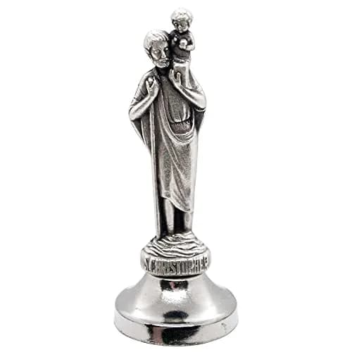 Village Gift Importers Silver Figurine | Classic Christian Saint Statue | Made in Italy | Car Dashboard Decor thumbnail 1