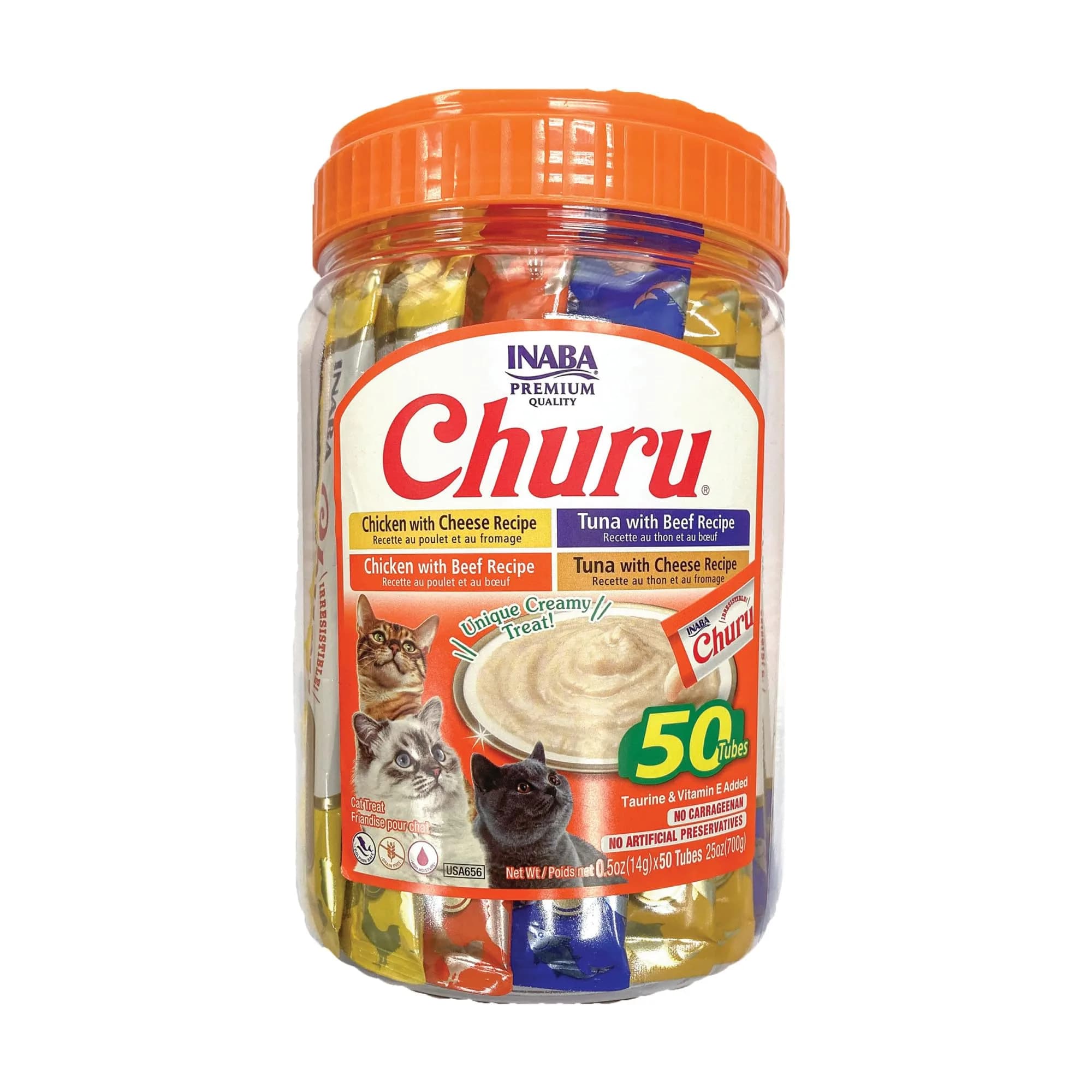 INABA Churu Cat Treats Beef & Cheese Variety 50 Tubes | High Moisture, Low Calorie Lickable Purée - main product image