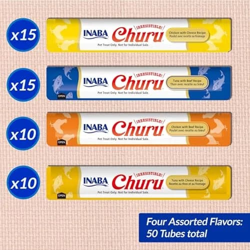 INABA Churu Cat Treats Beef & Cheese Variety 50 Tubes | High Moisture, Low Calorie Lickable Purée thumbnail 6