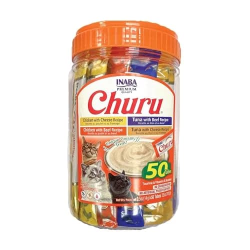 INABA Churu Cat Treats Beef & Cheese Variety 50 Tubes | High Moisture, Low Calorie Lickable Purée thumbnail 1