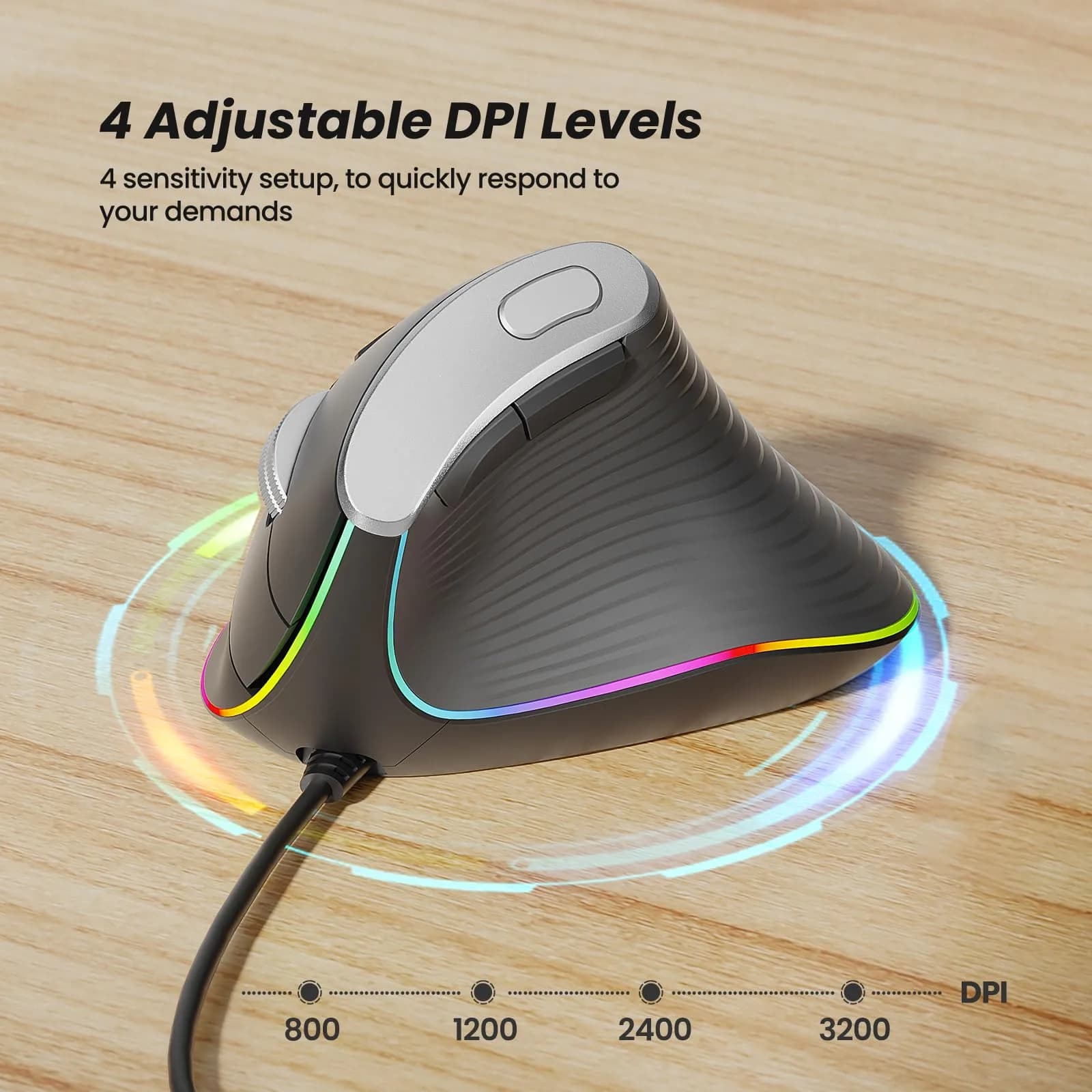 Nulea M504 Wired Vertical Mouse with RGB Lighting | 3200 DPI Optical Sensor - view 6