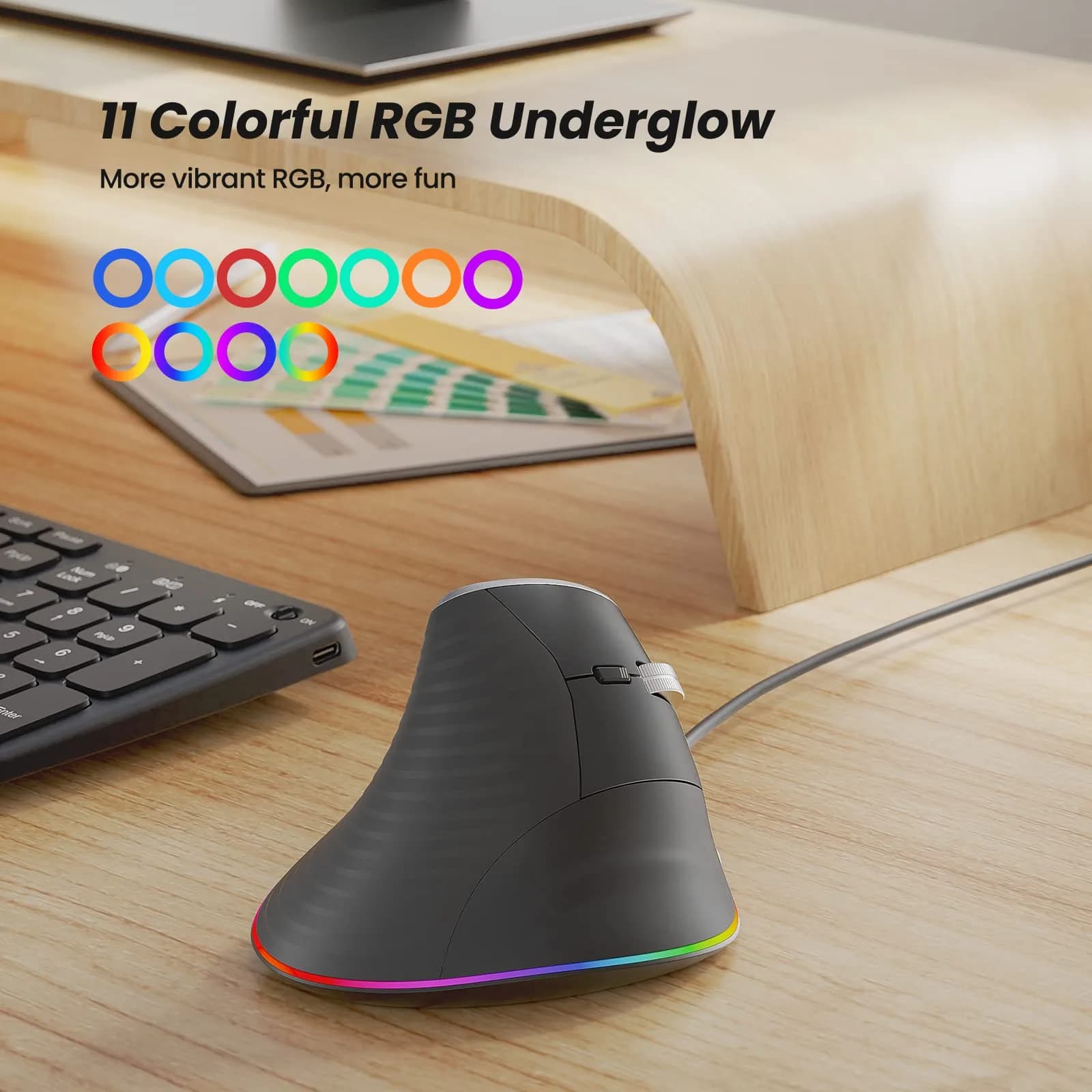 Nulea M504 Wired Vertical Mouse with RGB Lighting | 3200 DPI Optical Sensor - view 8