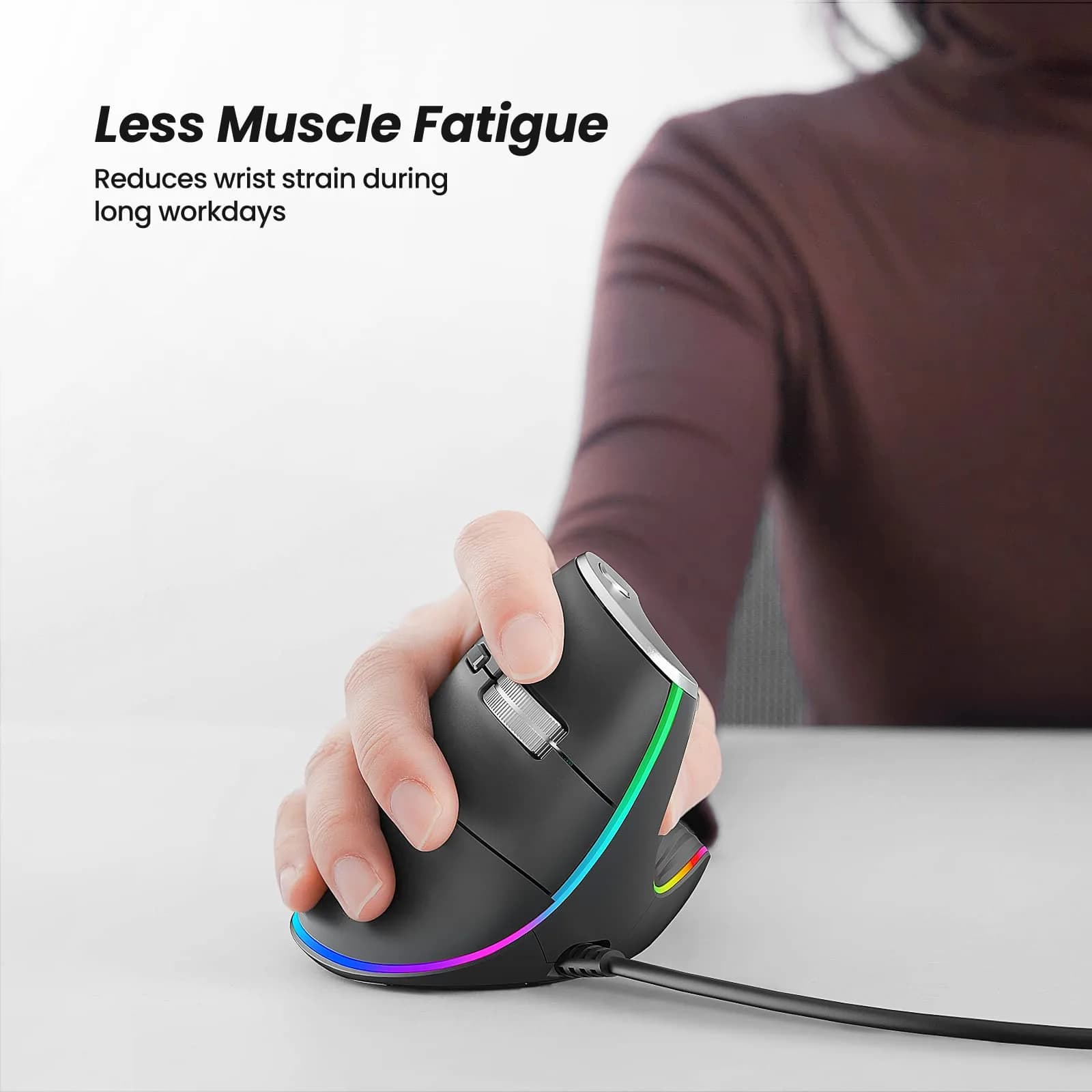 Nulea M504 Wired Vertical Mouse with RGB Lighting | 3200 DPI Optical Sensor - view 2