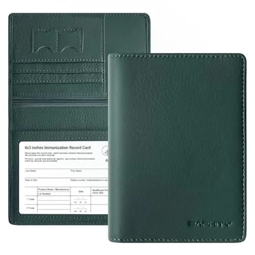 BAPHITY Genuine Leather RFID Blocking Passport Holder Wallet with Zipper | Green thumbnail 1