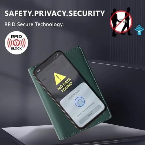 BAPHITY Genuine Leather RFID Blocking Passport Holder Wallet with Zipper | Green thumbnail 4