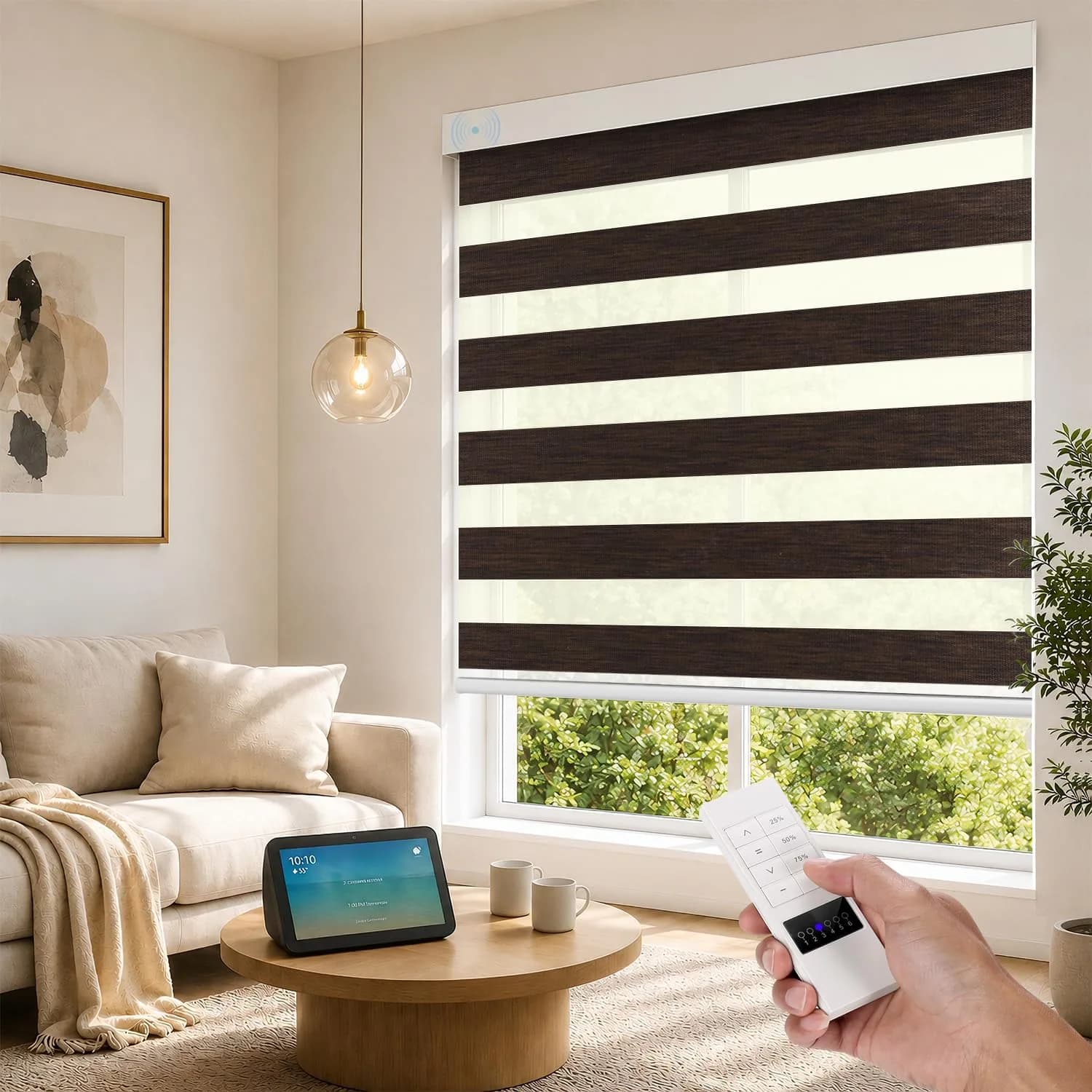 ACMEART Motorized Blackout Zebra Blinds with Remote, Classical Chocolate | Custom Size, Smart Control - main product image