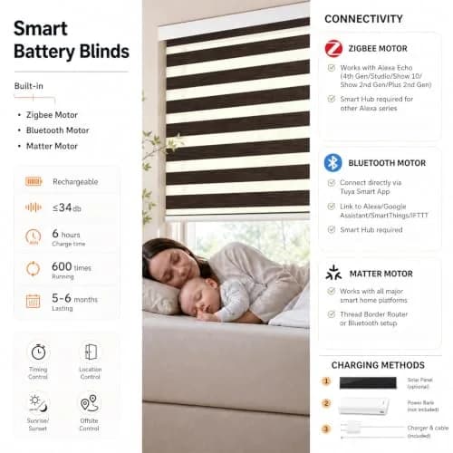 ACMEART Motorized Blackout Zebra Blinds with Remote, Classical Chocolate | Custom Size, Smart Control thumbnail 5
