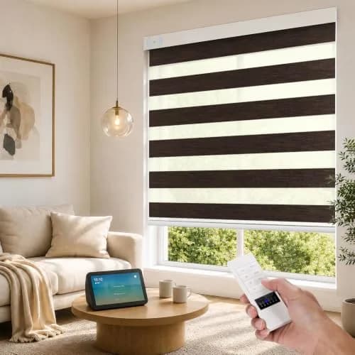 ACMEART Motorized Blackout Zebra Blinds with Remote, Classical Chocolate | Custom Size, Smart Control thumbnail 1