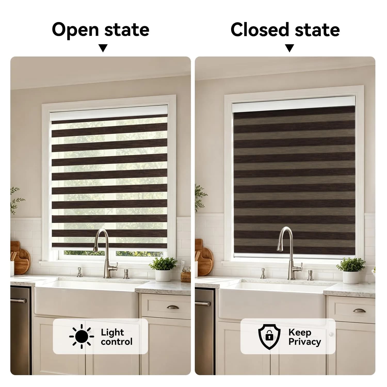 ACMEART Motorized Blackout Zebra Blinds with Remote, Classical Chocolate | Custom Size, Smart Control - view 2