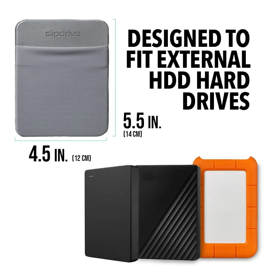 Slipdrive Gray Portable Hard Drive Sleeve for Laptops | 13.97cm x 11.43cm (5.5" x 4.5") Stick-On Case - view 2