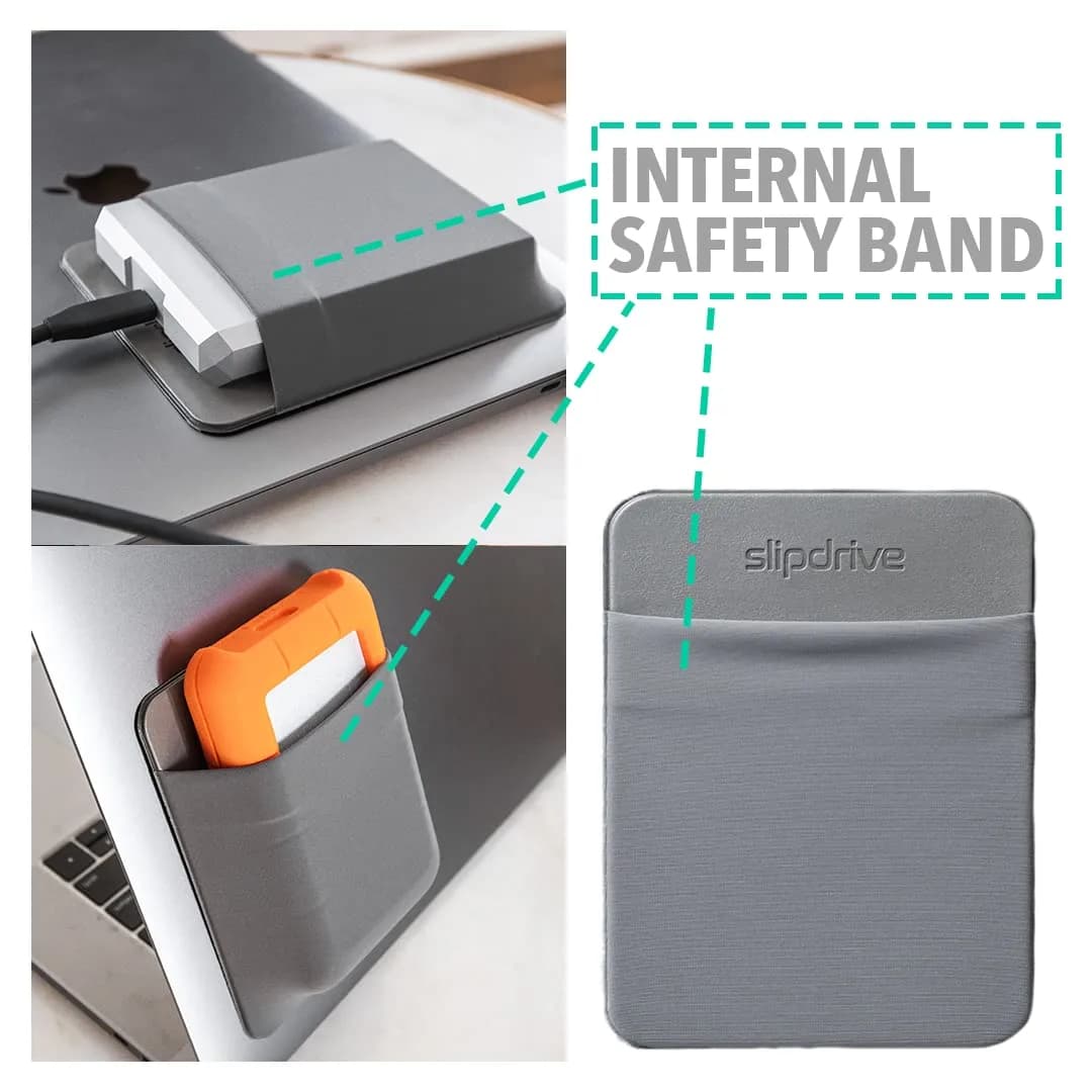 Slipdrive Gray Portable Hard Drive Sleeve for Laptops | 13.97cm x 11.43cm (5.5" x 4.5") Stick-On Case - view 3