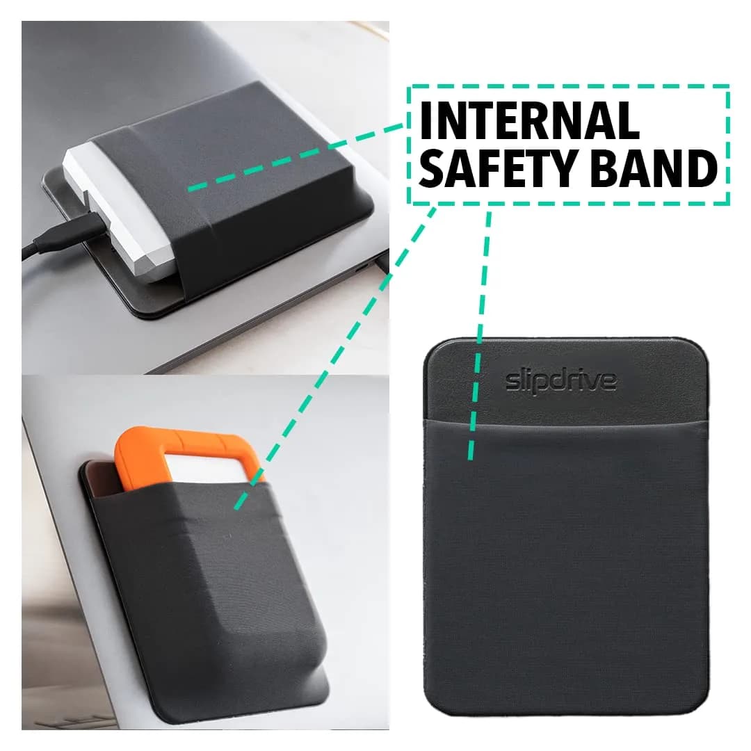 Slipdrive Black Portable Hard Drive Sleeve for Laptops | Stick-on External HDD Case 12.7cm x 10.16cm - view 3