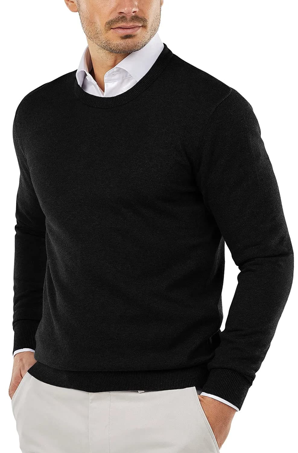 COOFANDY Men's Casual Cotton Crewneck Pullover Sweater - Black, 3X-Large (135.6 cm) — Black