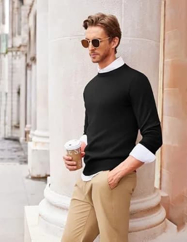 COOFANDY Men's Casual Cotton Crewneck Pullover Sweater - Black, 3X-Large (135.6 cm) thumbnail 4