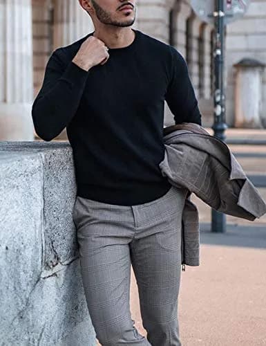 COOFANDY Men's Casual Cotton Crewneck Pullover Sweater - Black, 3X-Large (135.6 cm) thumbnail 5