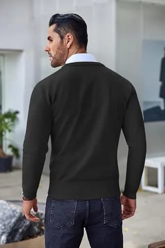 COOFANDY Men's Casual Cotton Crewneck Pullover Sweater - Black, 3X-Large (135.6 cm) thumbnail 3