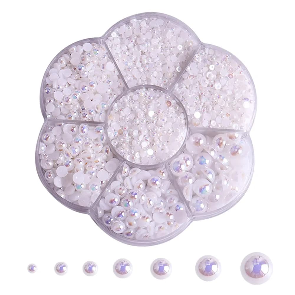 BLAAROOM 5800Pcs Half Pearls for Crafts 2mm-10mm | AB White Flatback DIY Art Embellishments
