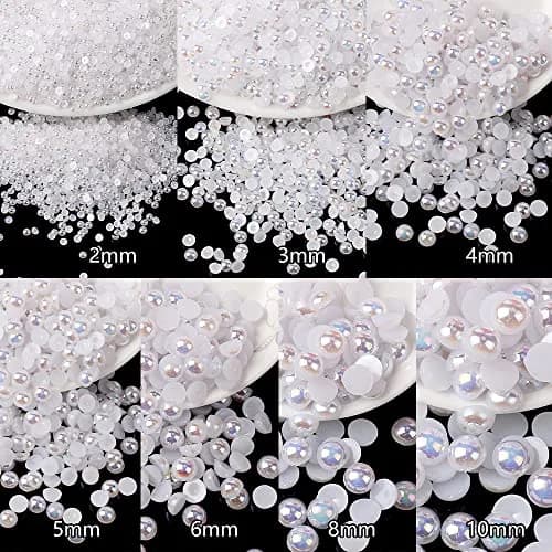 BLAAROOM 5800Pcs Half Pearls for Crafts 2mm-10mm | AB White Flatback DIY Art Embellishments thumbnail 5