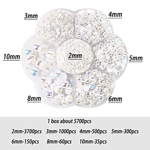 BLAAROOM 5800Pcs Half Pearls for Crafts 2mm-10mm | AB White Flatback DIY Art Embellishments thumbnail 2
