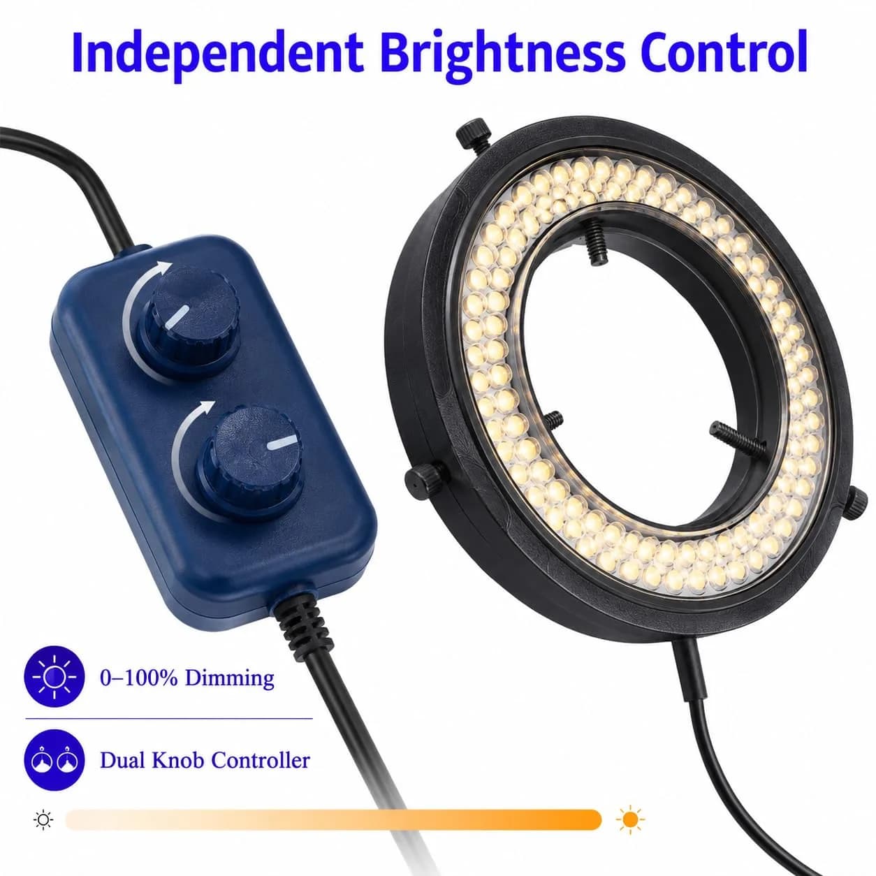 Gringoo Microscope LED Ring Light Illuminator USB 5V 144 LED 62mm (2.44") | Adjustable Color Temperature & 4-Zone Lighting - view 6