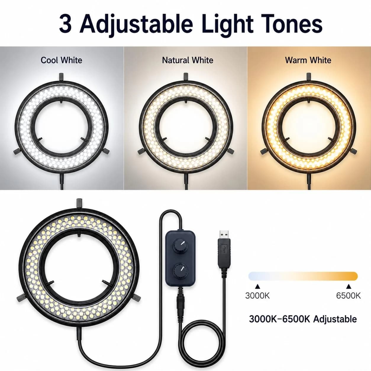 Gringoo Polarized LED Microscope Ring Light 90 LEDs | Anti-Glare Illuminator for Industrial Cameras & Repair Tools - view 2