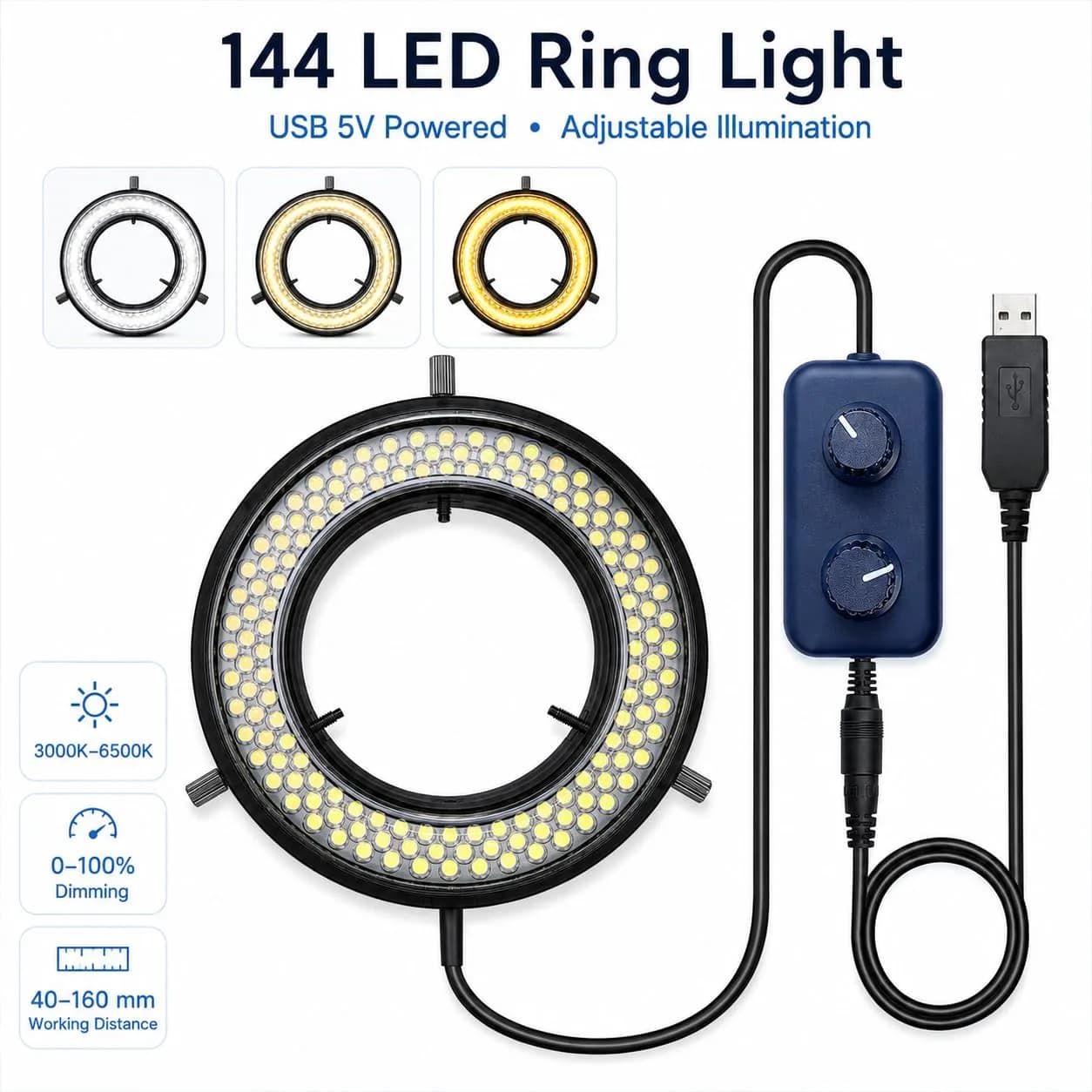 Gringoo Polarized LED Microscope Ring Light 90 LEDs | Anti-Glare Illuminator for Industrial Cameras & Repair Tools - view 4