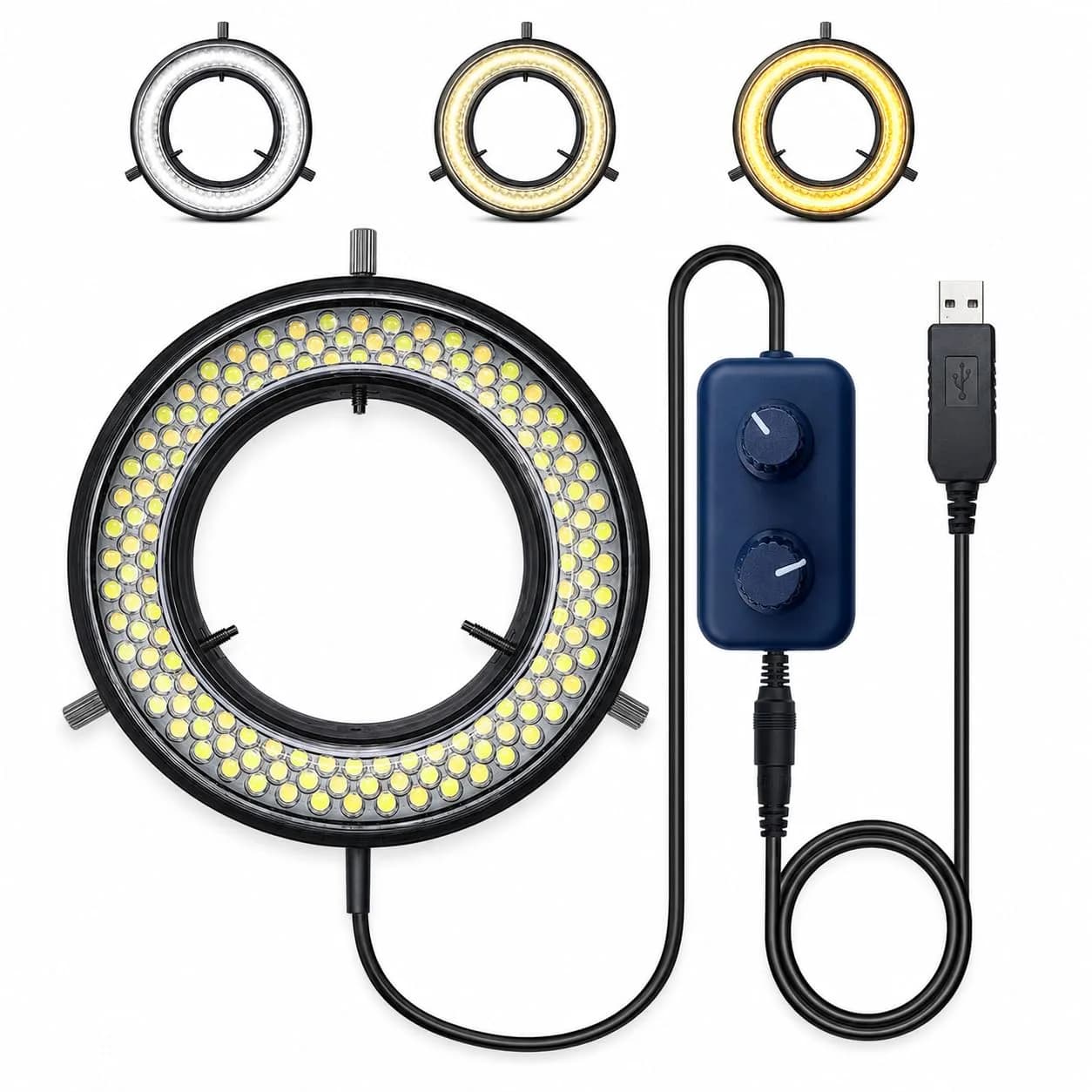 Gringoo Polarized LED Microscope Ring Light 90 LEDs | Anti-Glare Illuminator for Industrial Cameras & Repair Tools — 144 LED CW WW