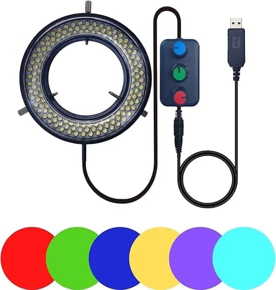 Gringoo Polarized LED Microscope Ring Light 90 LEDs | Anti-Glare Illuminator for Industrial Cameras & Repair Tools — 144 LED RGB