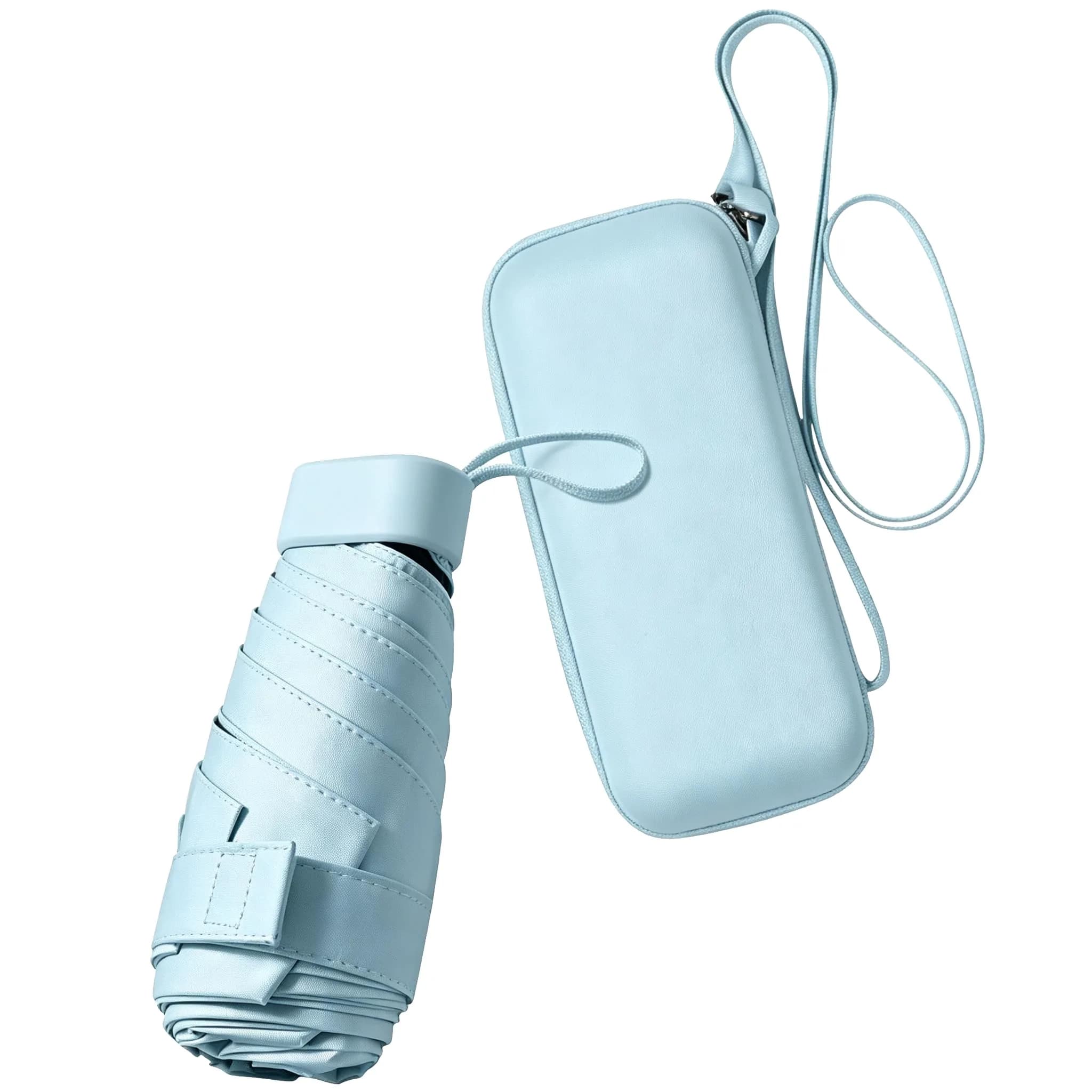 ESUFEIR Mini Sun Umbrella for Purse with Case, Skyblue 14 cm (5.5 in) | UPF 50+ UV Protection