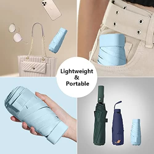 ESUFEIR Mini Sun Umbrella for Purse with Case, Skyblue 14 cm (5.5 in) | UPF 50+ UV Protection thumbnail 5